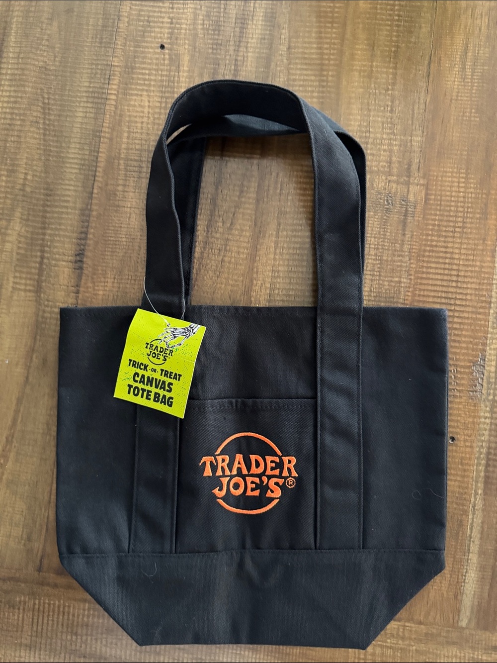 Trader Joe's Black Canvas Tote Bag with Orange Logo